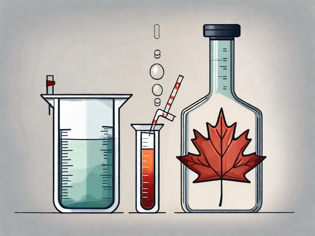 DUI Blood Alcohol Level in Canada A breathalyzer with a maple leaf (symbolizing canada) and a graduated cylinder filled with a liquid representing alcohol