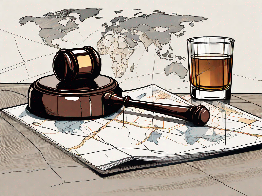 DUI lawyer in Lethbridge A gavel on a desk with a map of lethbridge and a glass of spilled alcohol in the background