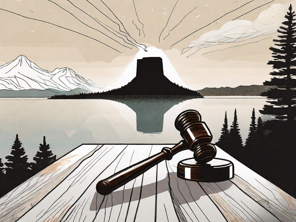 Dui Lawyer In Thunder Bay A gavel on a table with the backdrop of thunder bay's iconic sleeping giant landmark